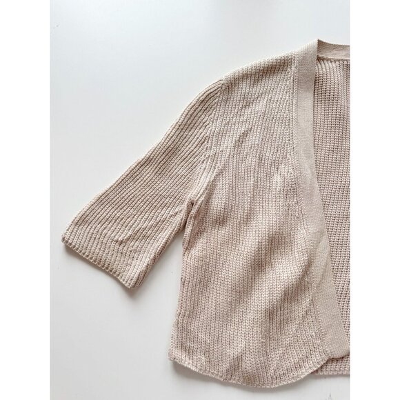 AKRIS PUNTO Beige Cotton Pointelle Knit Open Cardigan Shrug Sweater, Size 10 - Picture 7 of 12